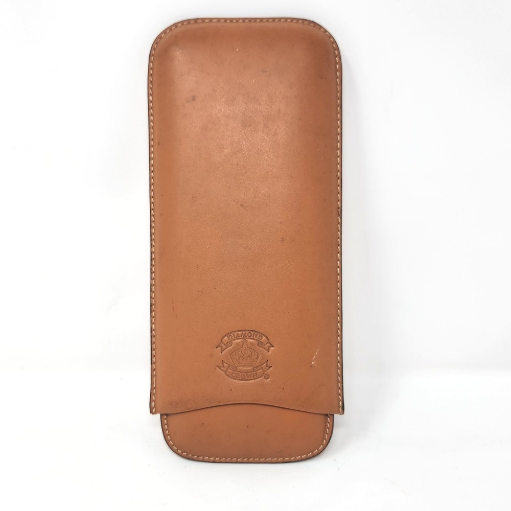 Leather Diamond Crown 3 Cigar Travel Case, Holds Cigars around‎ 8 inches